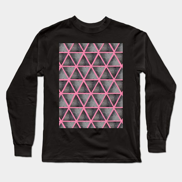 Abstract seamless pattern with ultimate grey and shining grey watercolor triangles on pink background. Best for the print, fabric, poster, wallpaper, cover and packaging, wrapping paper. Long Sleeve T-Shirt by Olesya Pugach